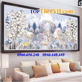 Tranh thêu hươu tài lộc